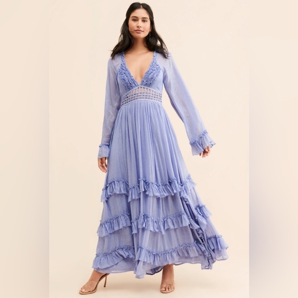 Free People Seraphina Ruffle v neck Lavender purple Long Sleeve Maxi Dress - threedaughtersproperties.com Free People Seraphina Ruffle v neck Lavender purple Long Sleeve Maxi Dress - threedaughtersproperties.com